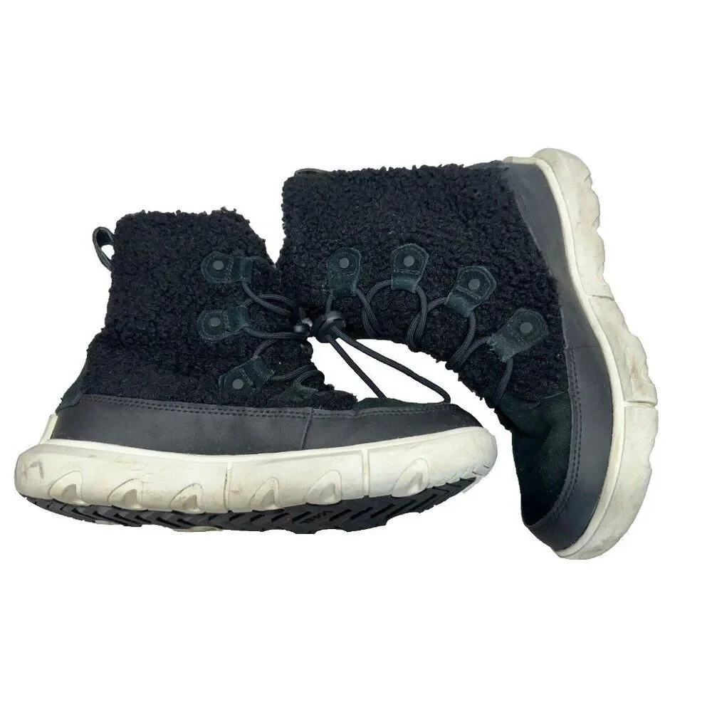 Sorel Women's Explorer Joan Cozy Winter Boots in Black/White Women's Size 6